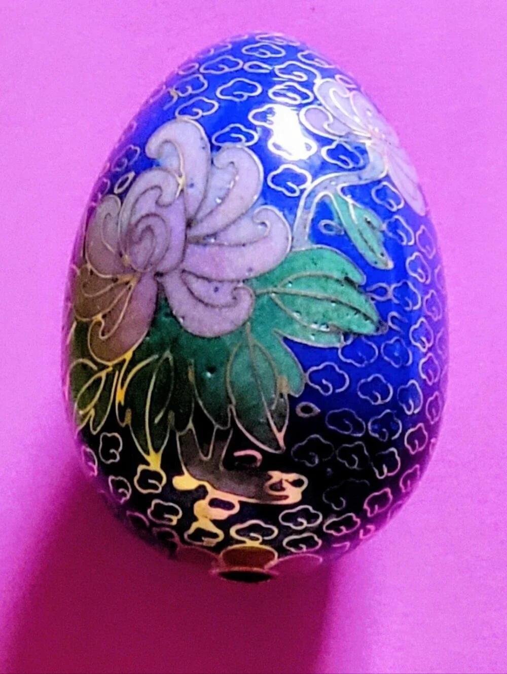 Vintage Chinese Cobalt Blue Cloisonné Floral Egg Decorative Accent - Picture 7 of 7